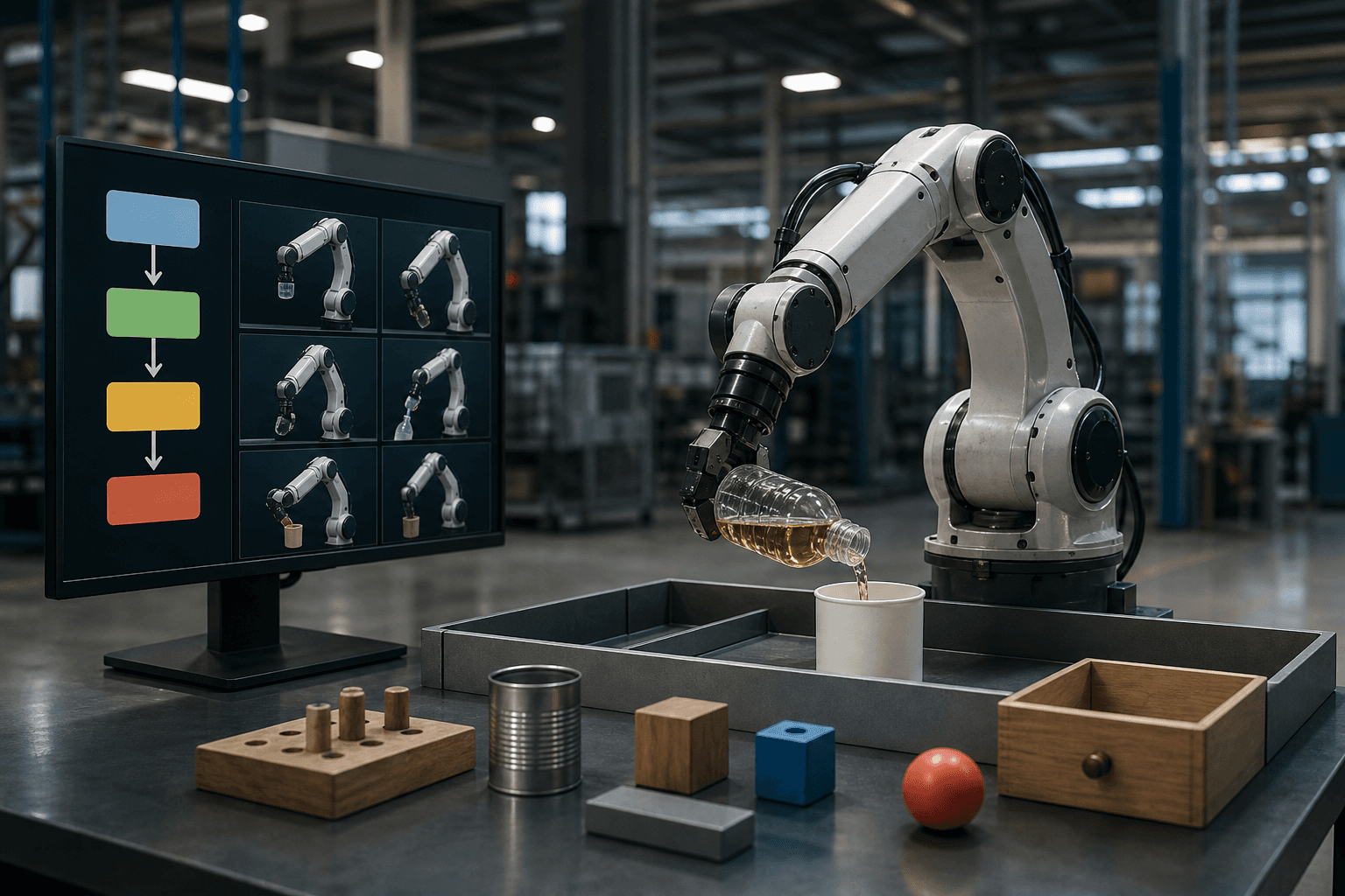 ロボットが自律的に技能習得、人手デモ不要に